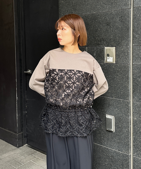 【FONT LAB】チュール刺繍コンビ2WAYトップス