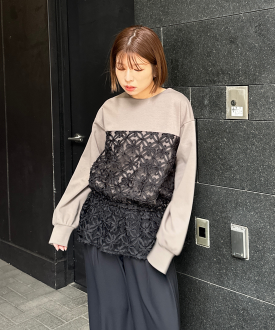 【FONT LAB】チュール刺繍コンビ2WAYトップス