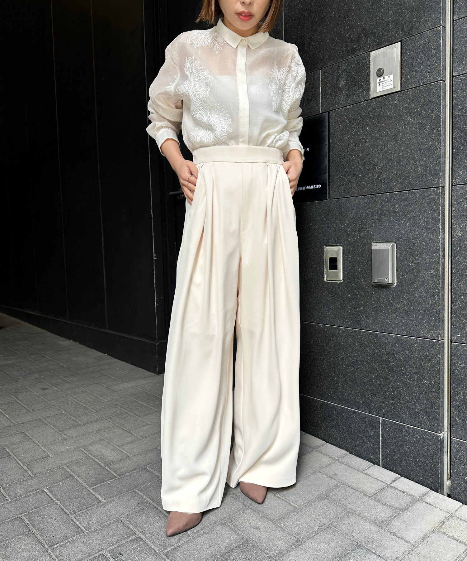 【JETSET SOLO PLUS】ソフトドレープツイルフレアワイドパンツ