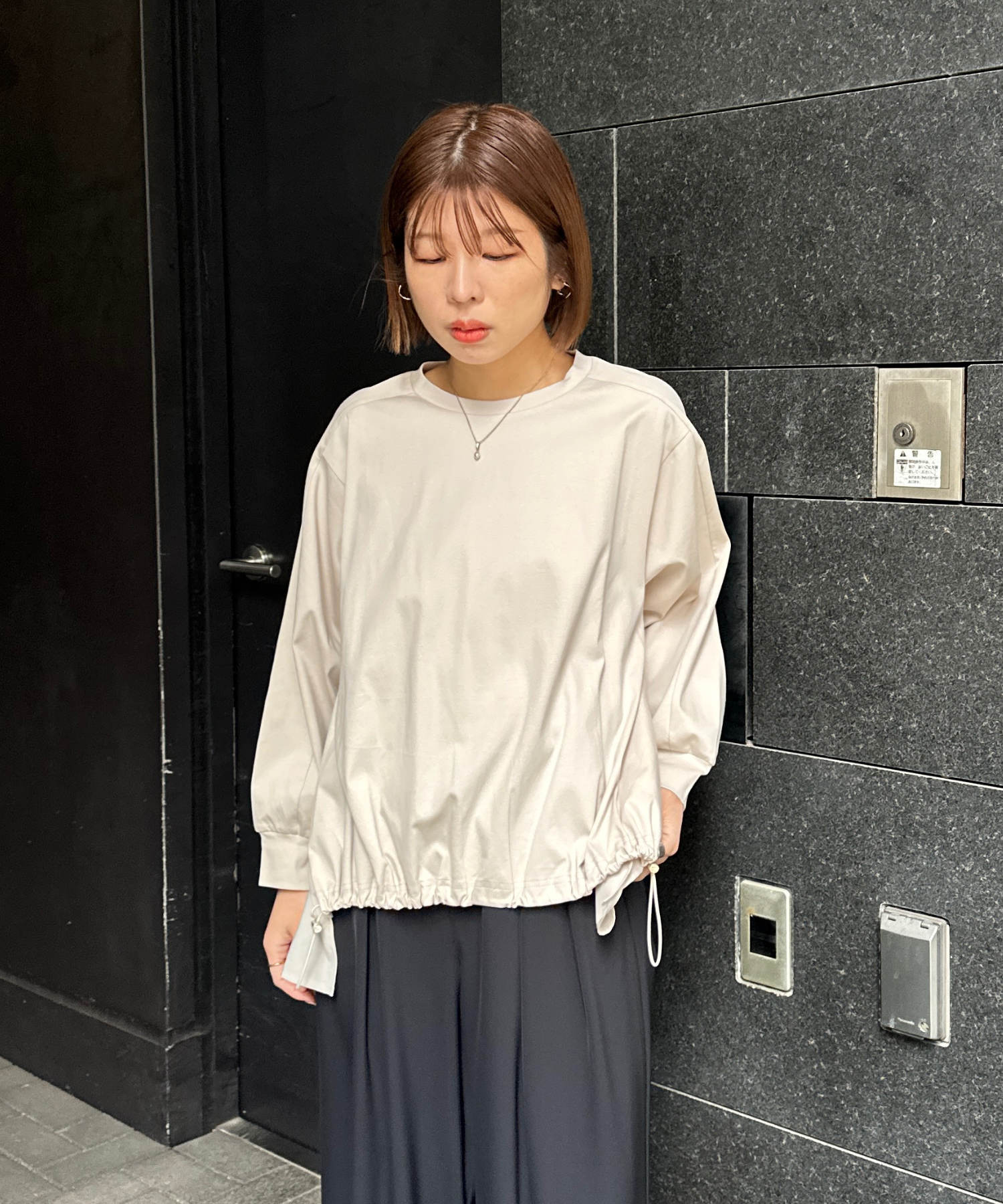 【FONT LAB】シルケットポンチ異素材コンビトップス