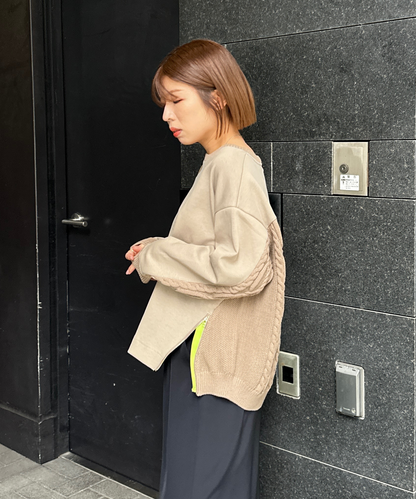 【FONT LAB】ケーブルコンビZIPデザインスウェット