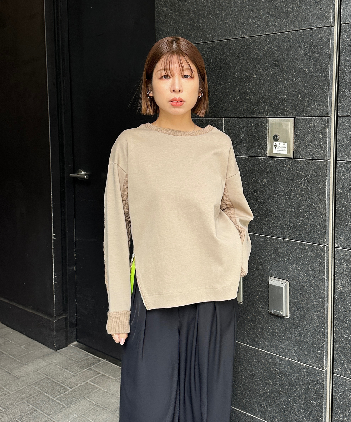 【FONT LAB】ケーブルコンビZIPデザインスウェット