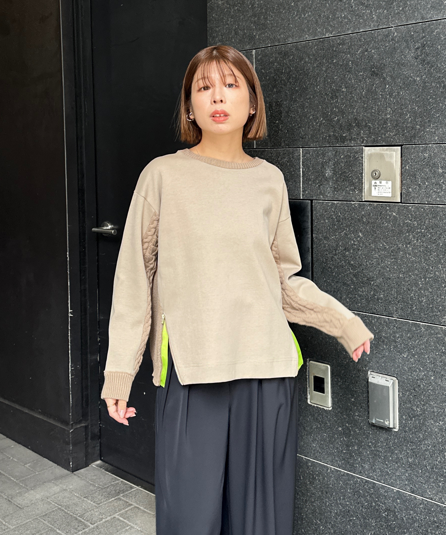 【FONT LAB】ケーブルコンビZIPデザインスウェット