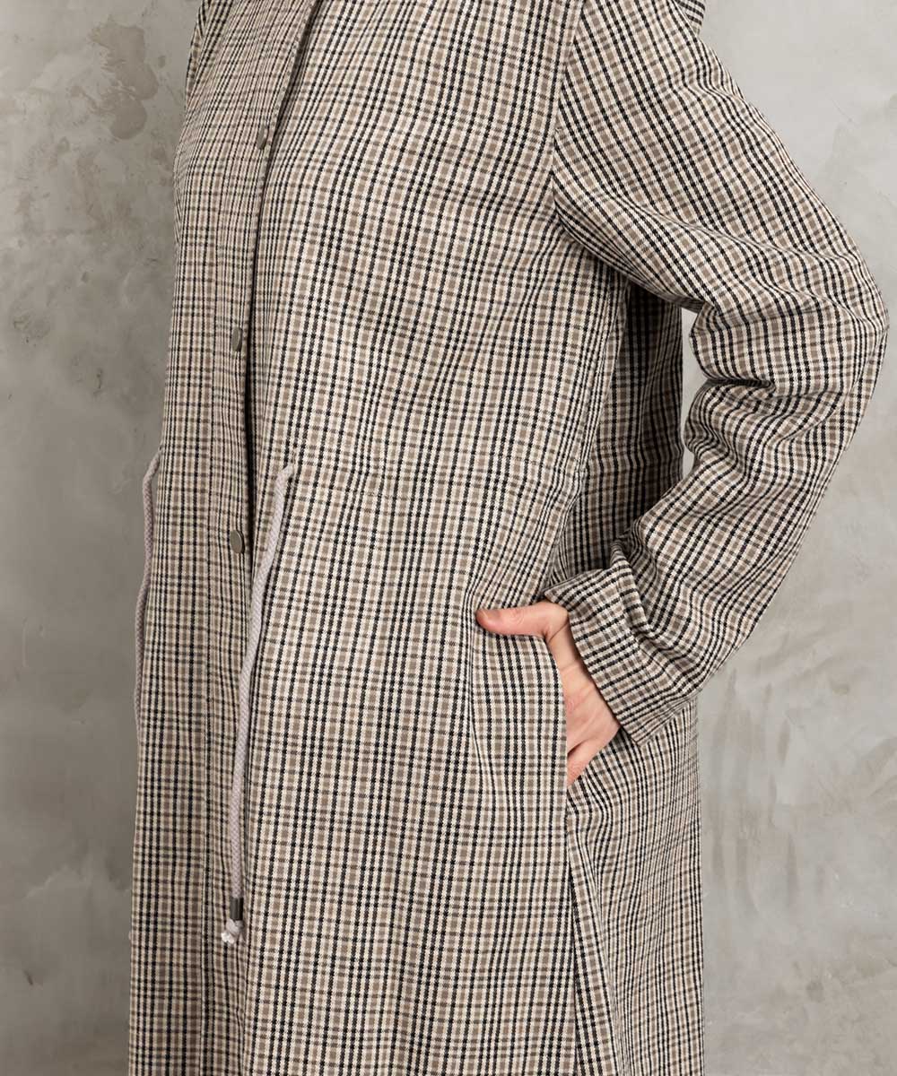 Humility ウエストドロストフーディチェックコート