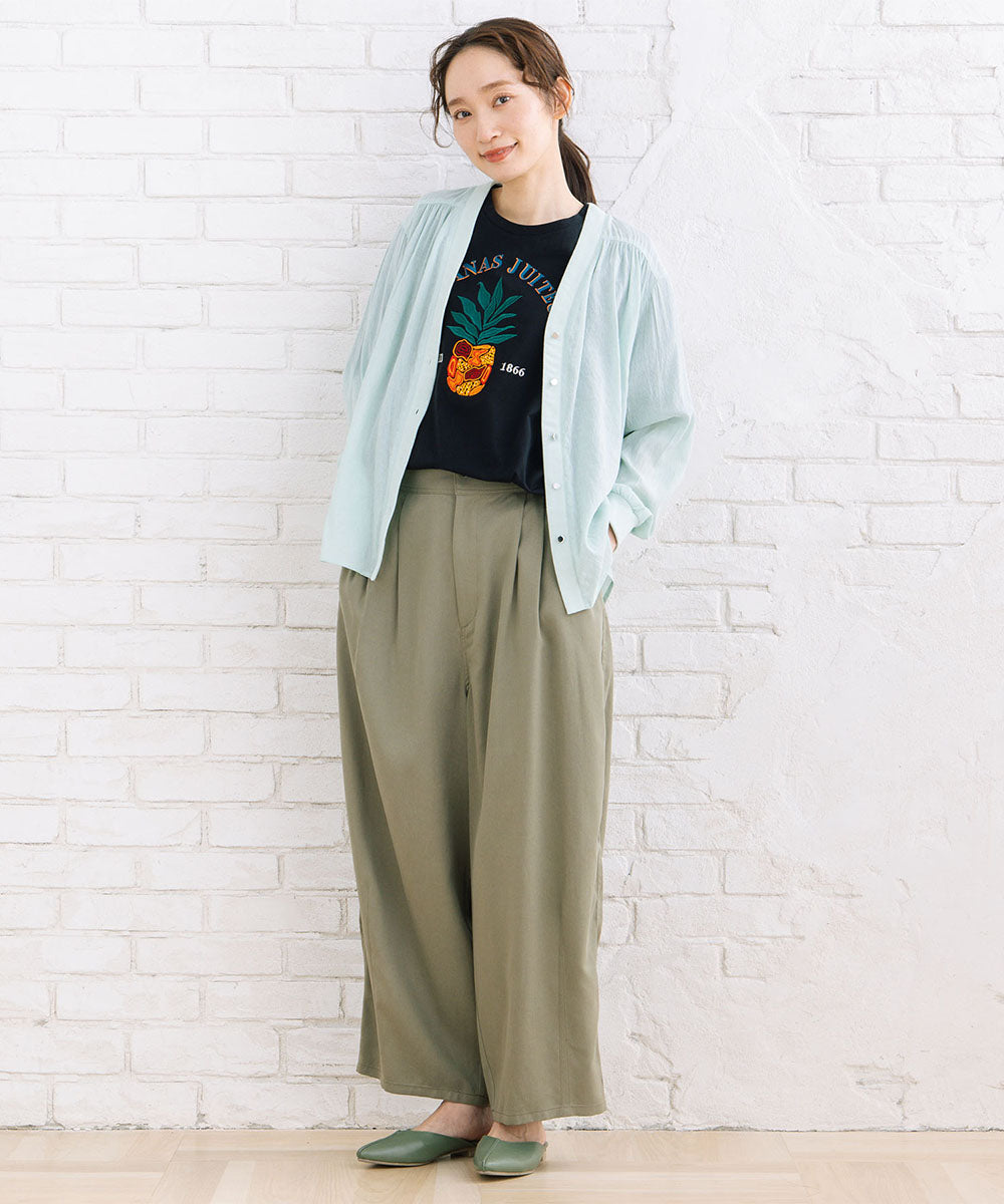 64-2678　21号(6L～) トロピカルパインエンブロイダリーTシャツ【先行予約】