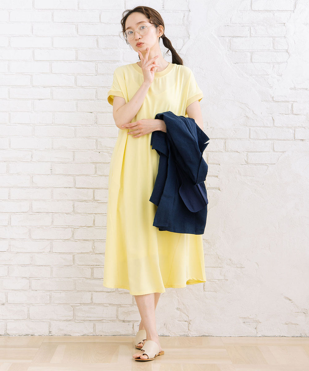 30-9697　【COOL・UV・防シワ】スムースジョーゼットリブワンピース