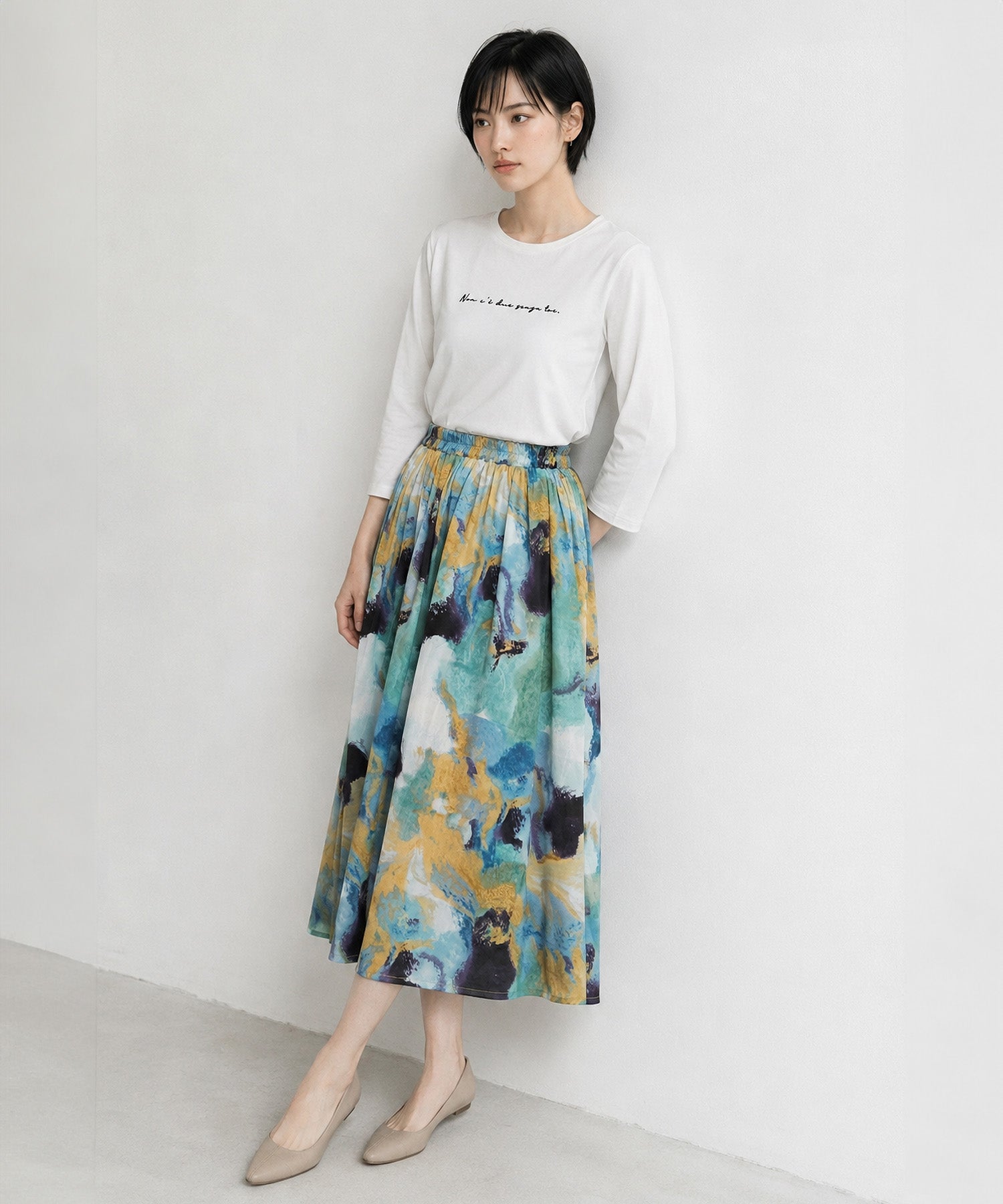 【FONT LAB】クリア天竺フロッキーロゴ７分袖Tシャツ
