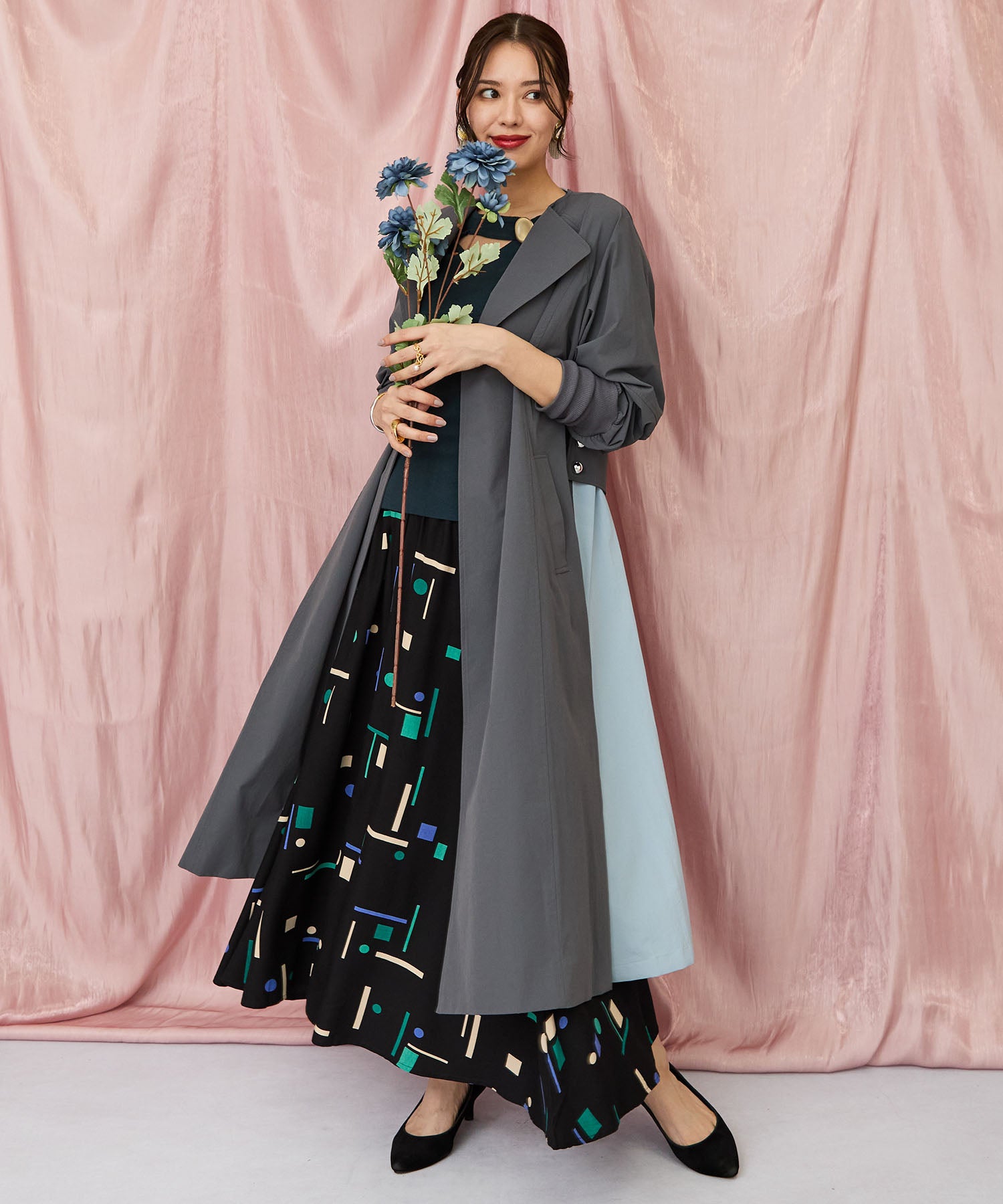 71-5584【FONT LAB】バイカラーリブスリーブコート