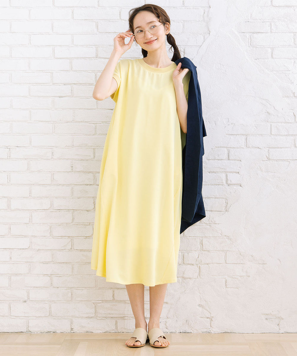 30-9697　【COOL・UV・防シワ】スムースジョーゼットリブワンピース