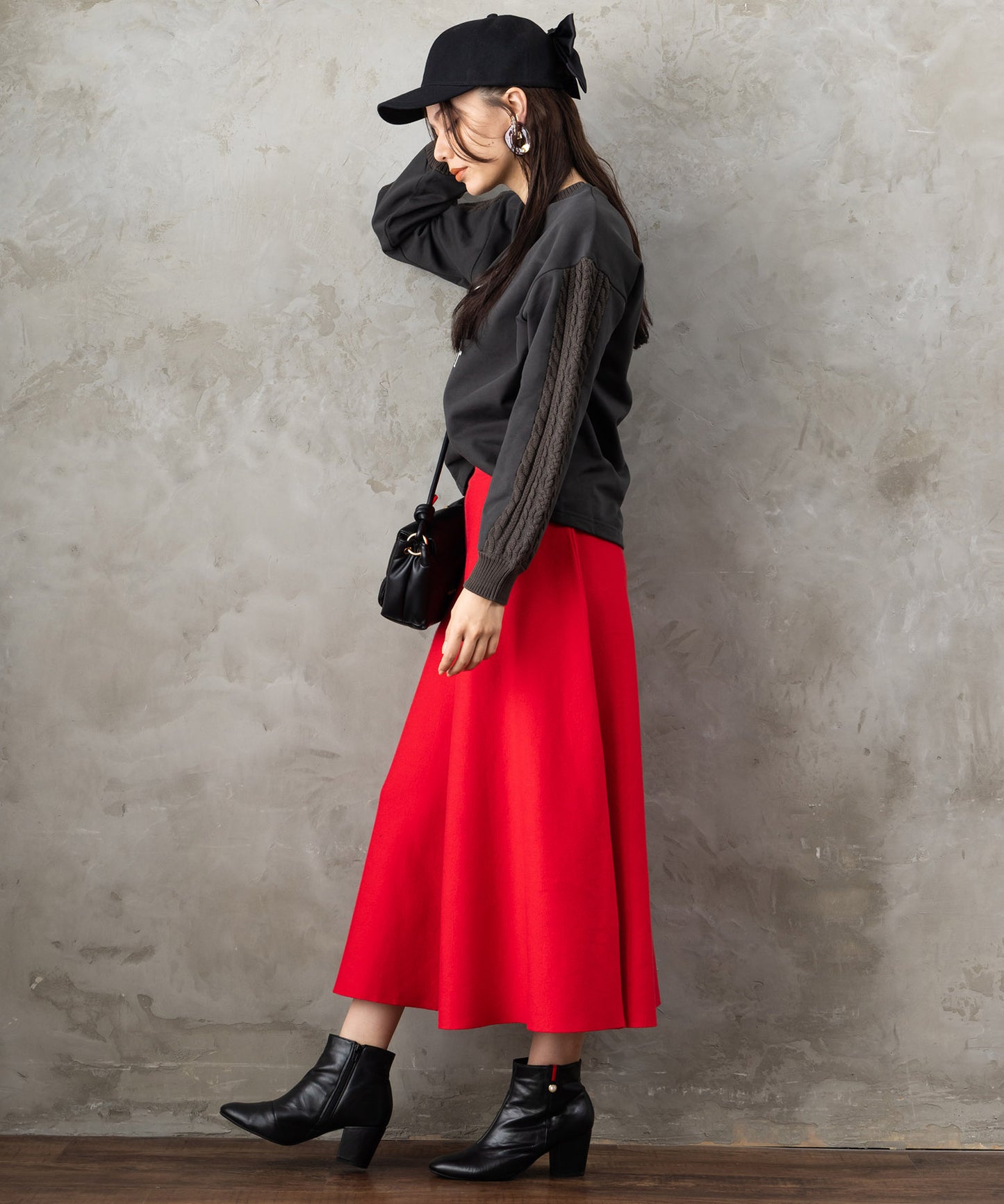 14-5887【FONT LAB】ミラノリブニットフレアスカート