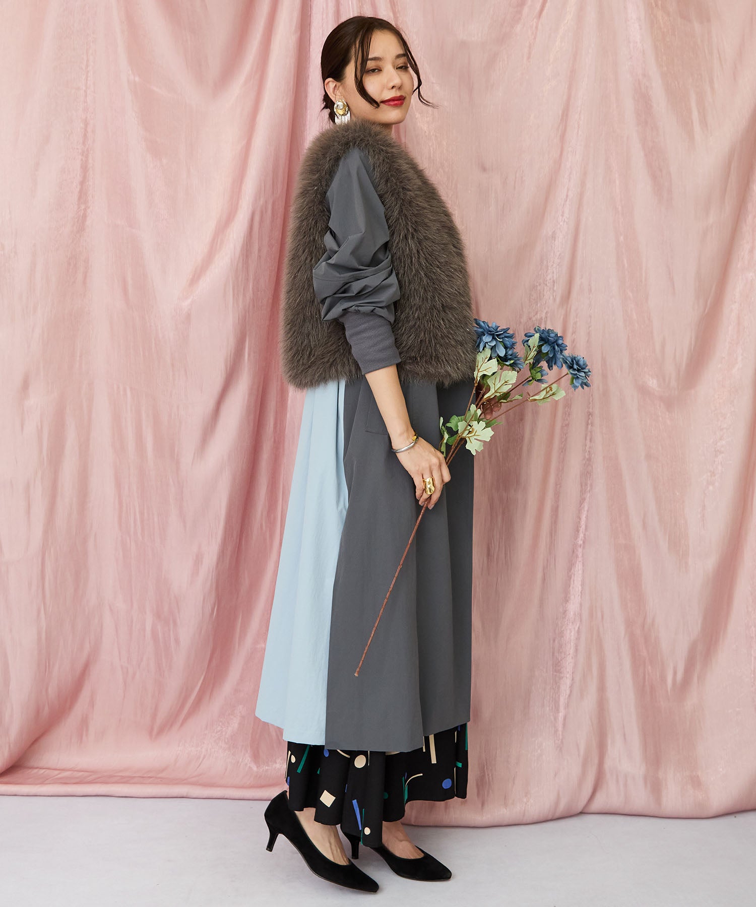 71-5584【FONT LAB】バイカラーリブスリーブコート