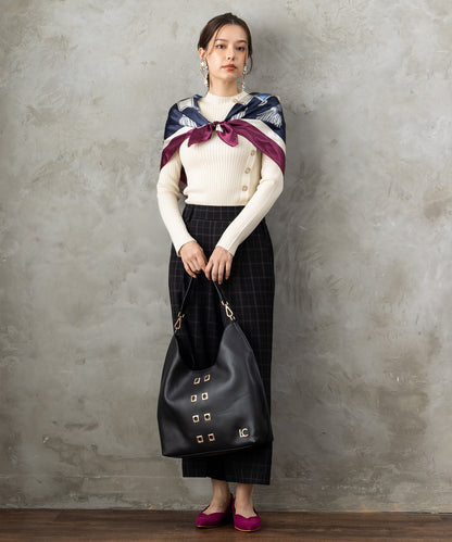 51-5650【FONT LAB】アシンメトリー釦ハイネックリブニット