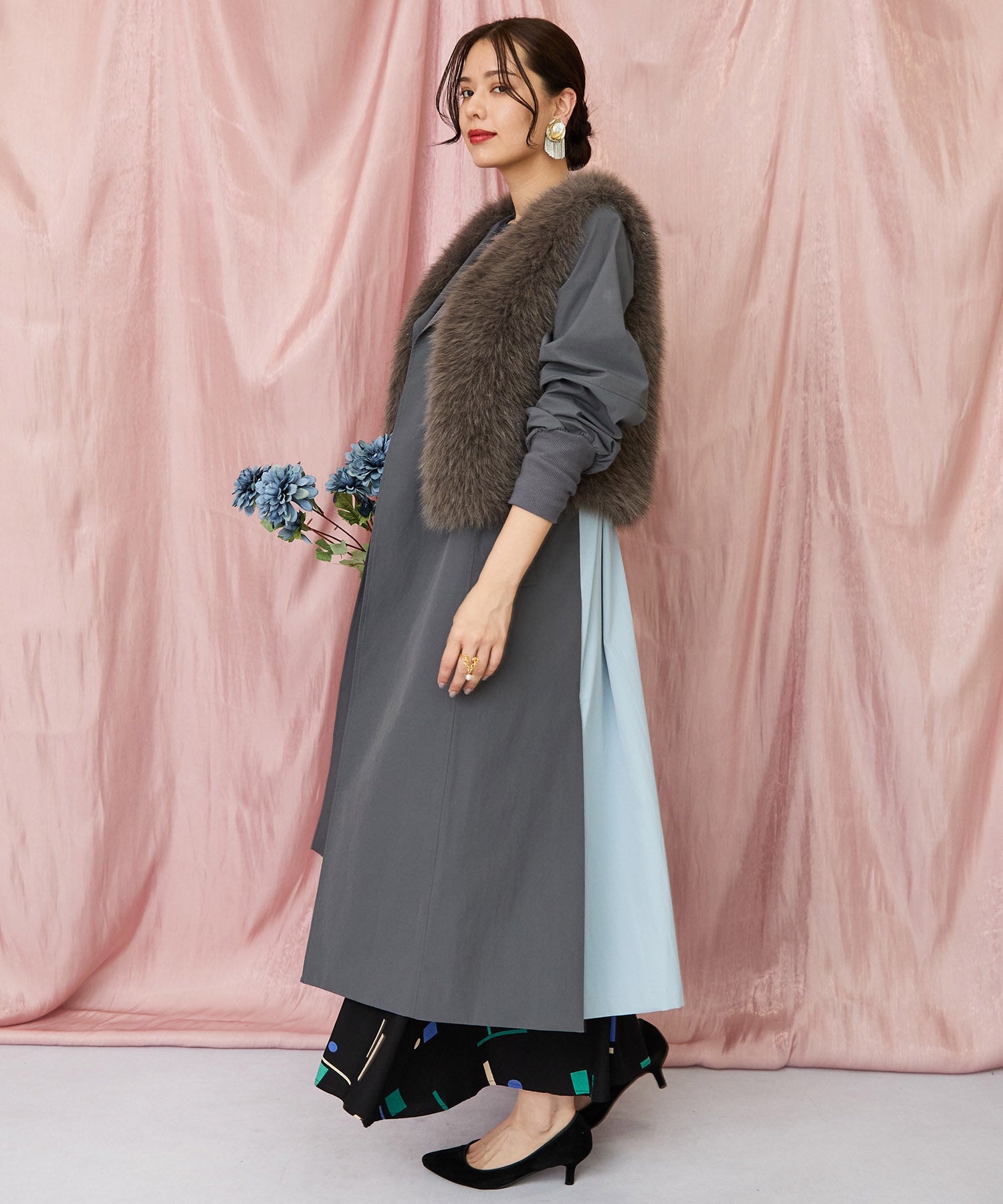 71-5584【FONT LAB】バイカラーリブスリーブコート