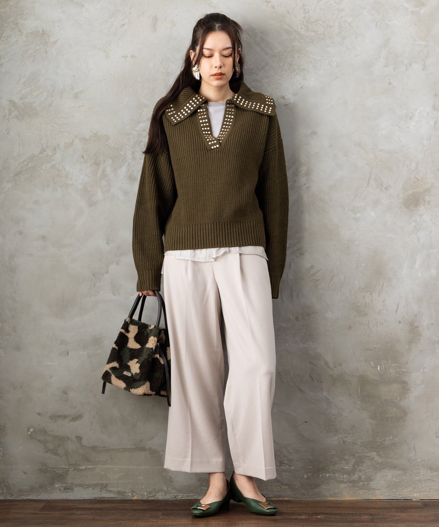 【JETSET SOLO PLUS】両面起毛ポケット釦ワイドパンツ