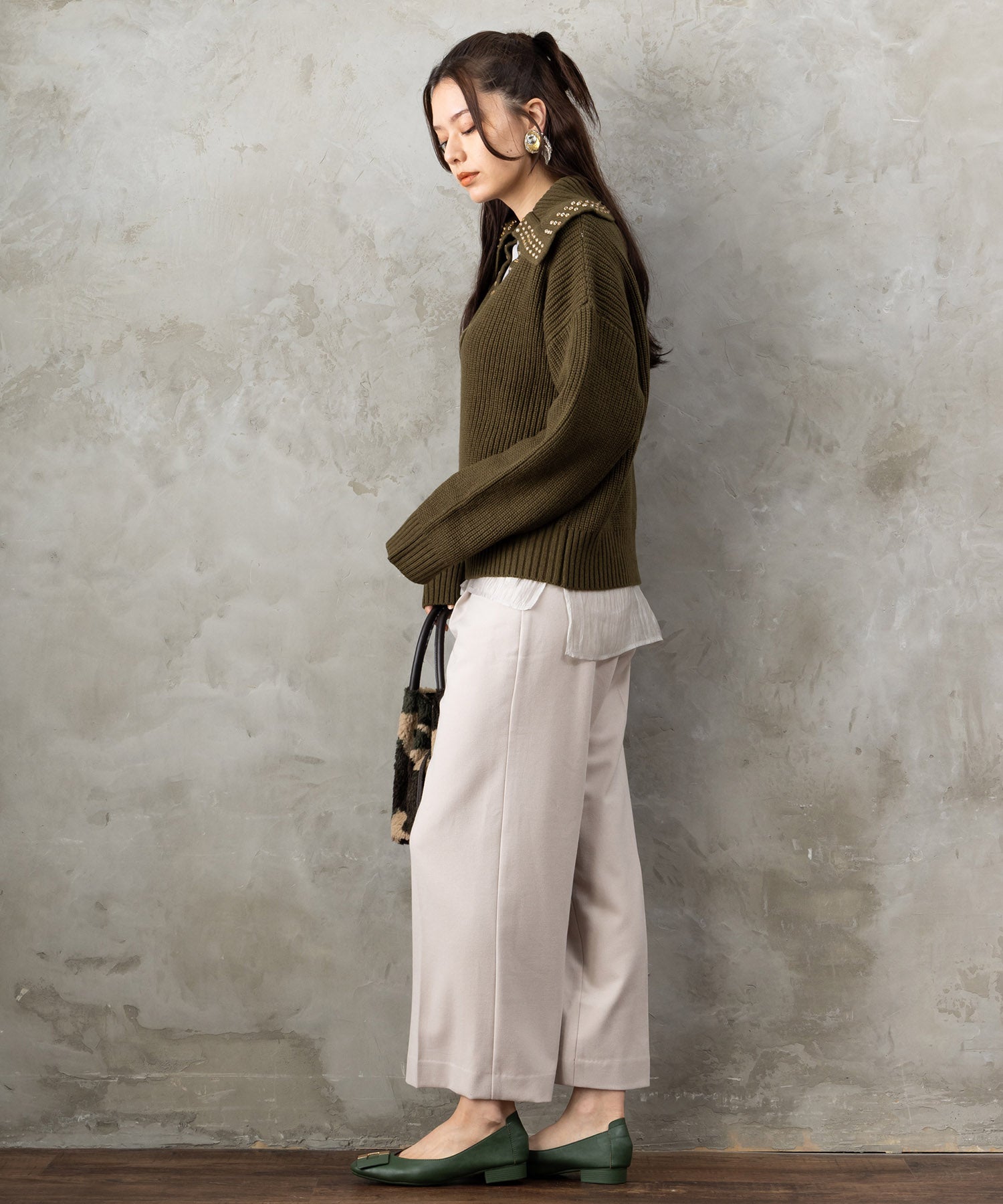 【JETSET SOLO PLUS】両面起毛ポケット釦ワイドパンツ