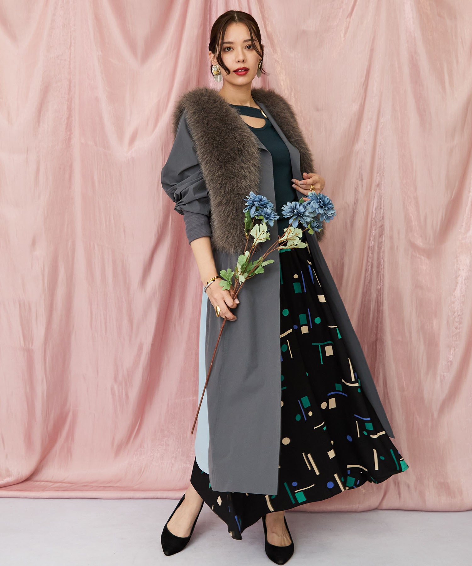 71-5584【FONT LAB】バイカラーリブスリーブコート