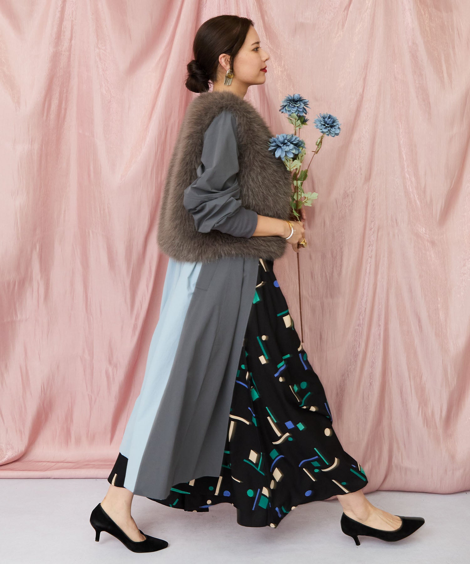 71-5584【FONT LAB】バイカラーリブスリーブコート