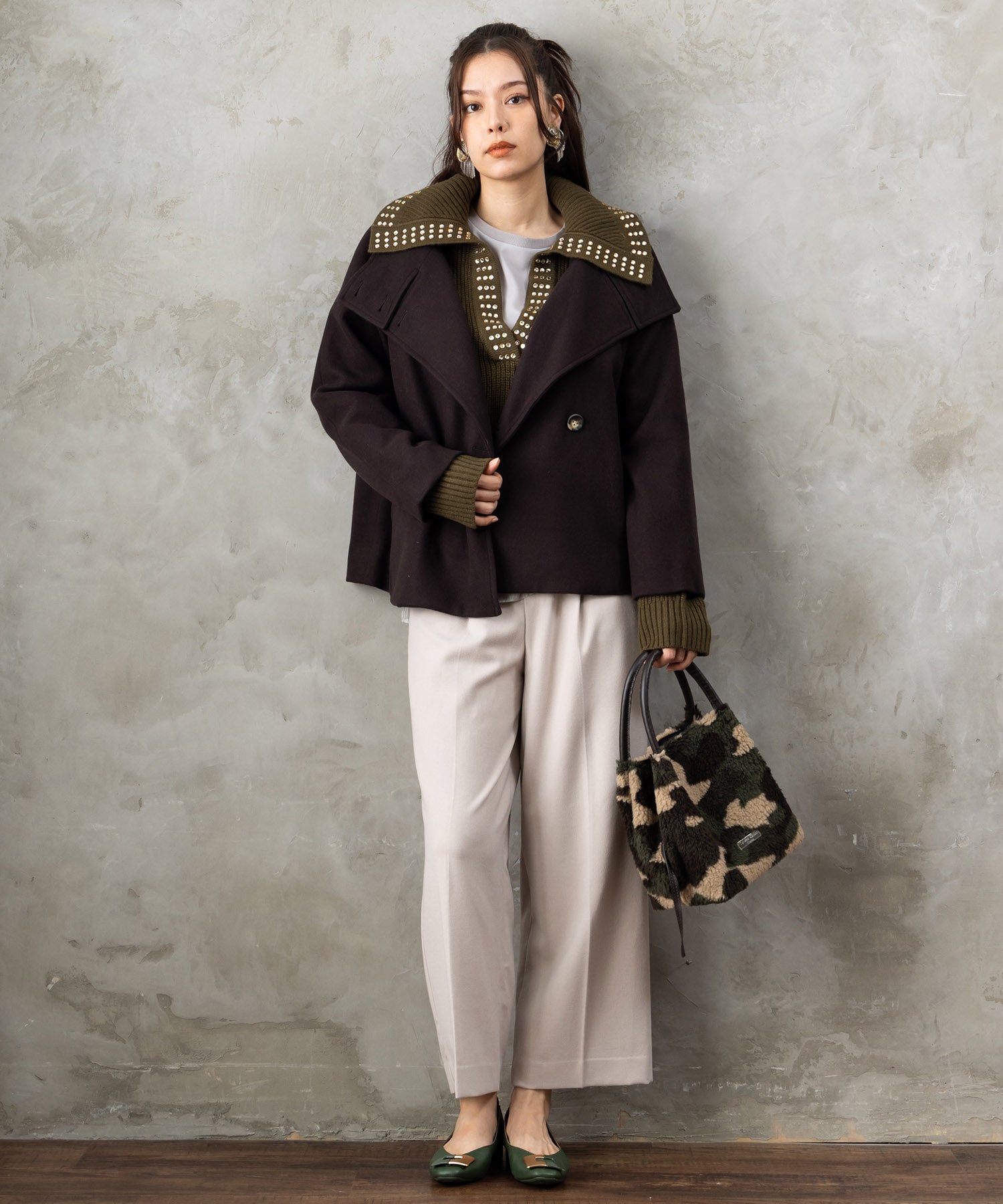 【JETSET SOLO PLUS】両面起毛ポケット釦ワイドパンツ