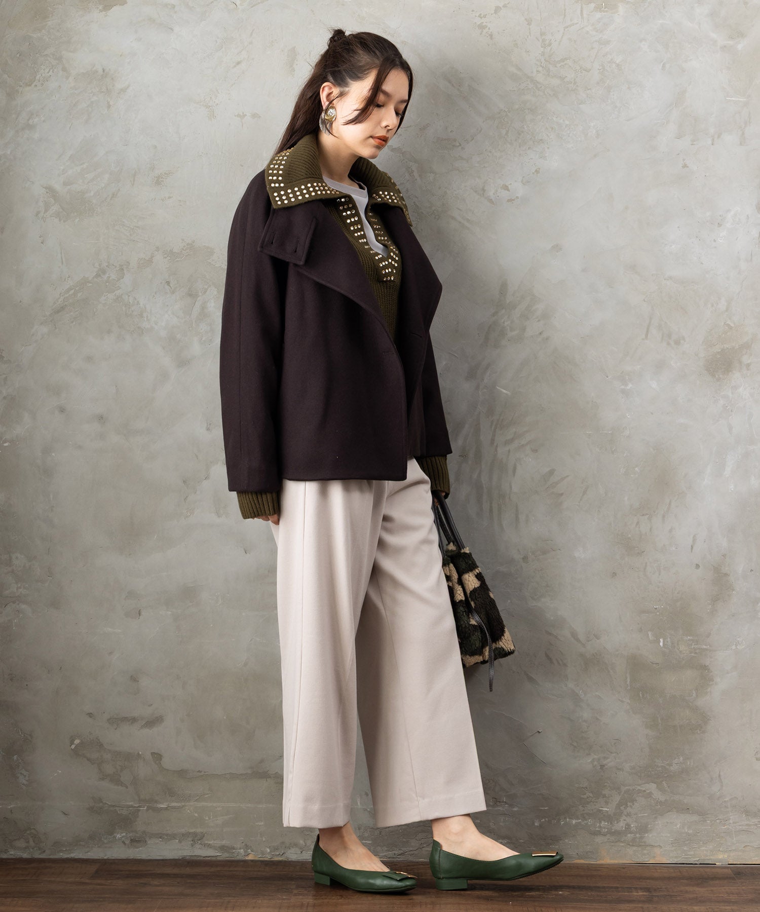 【JETSET SOLO PLUS】両面起毛ポケット釦ワイドパンツ