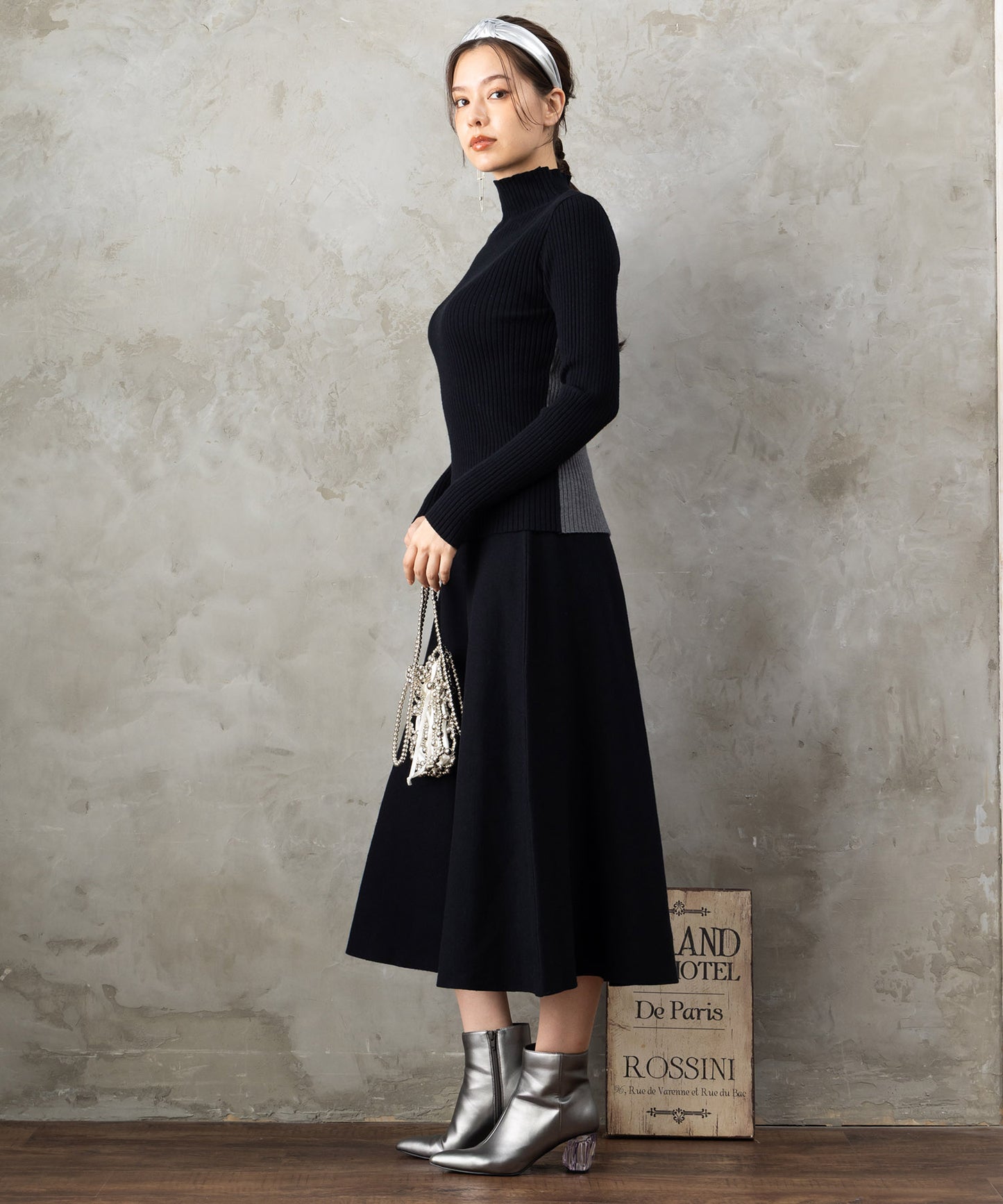 14-5887【FONT LAB】ミラノリブニットフレアスカート