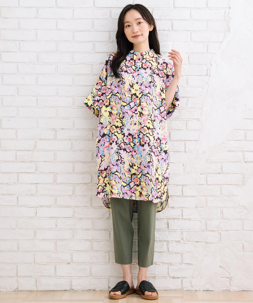 CKS ボタニカルコントラストプリントシャツワンピース