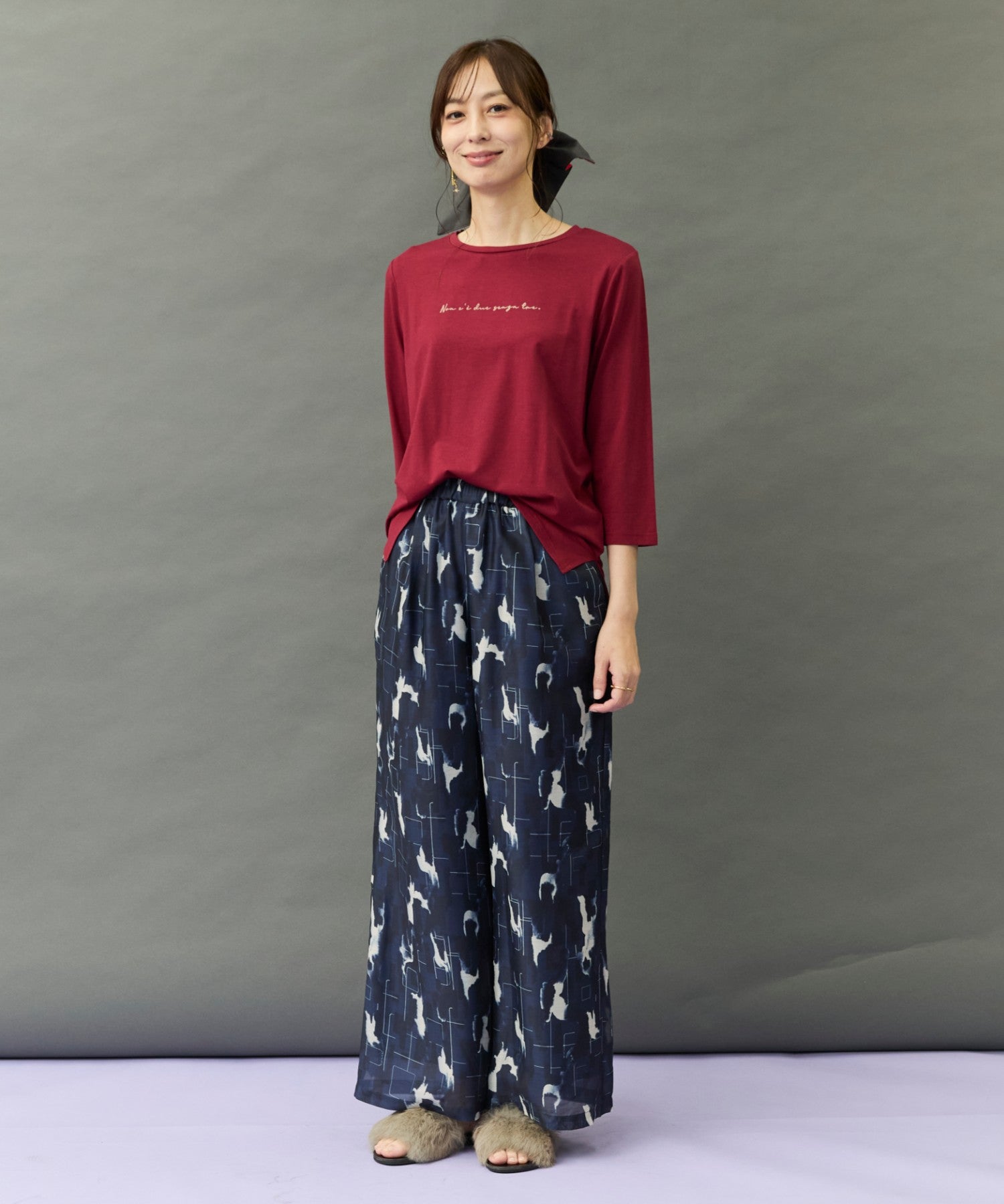 【FONT LAB】クリア天竺フロッキーロゴ７分袖Tシャツ