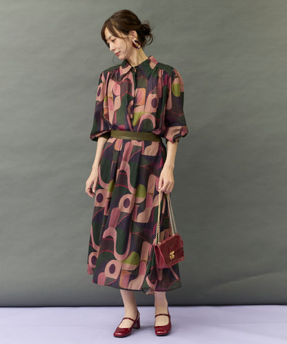 【SKATIE】ジオメトリックプリントウエストレザースカート