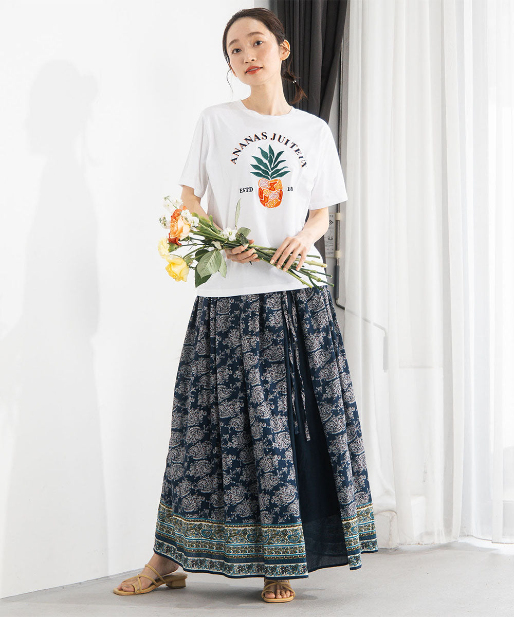 64-2678　21号(6L～) トロピカルパインエンブロイダリーTシャツ【先行予約】