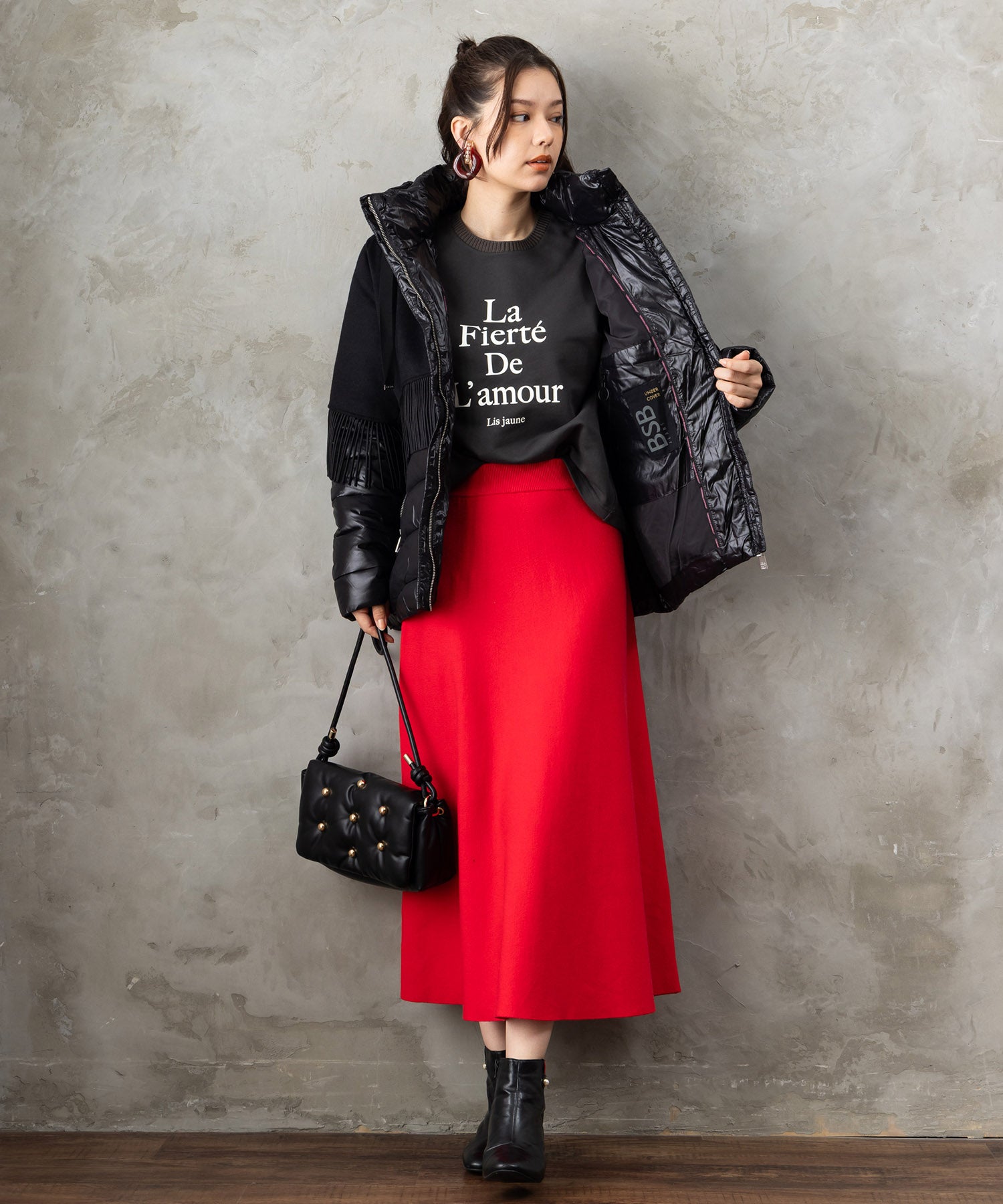 【BSB】異素材コンビ中綿ミドルコート