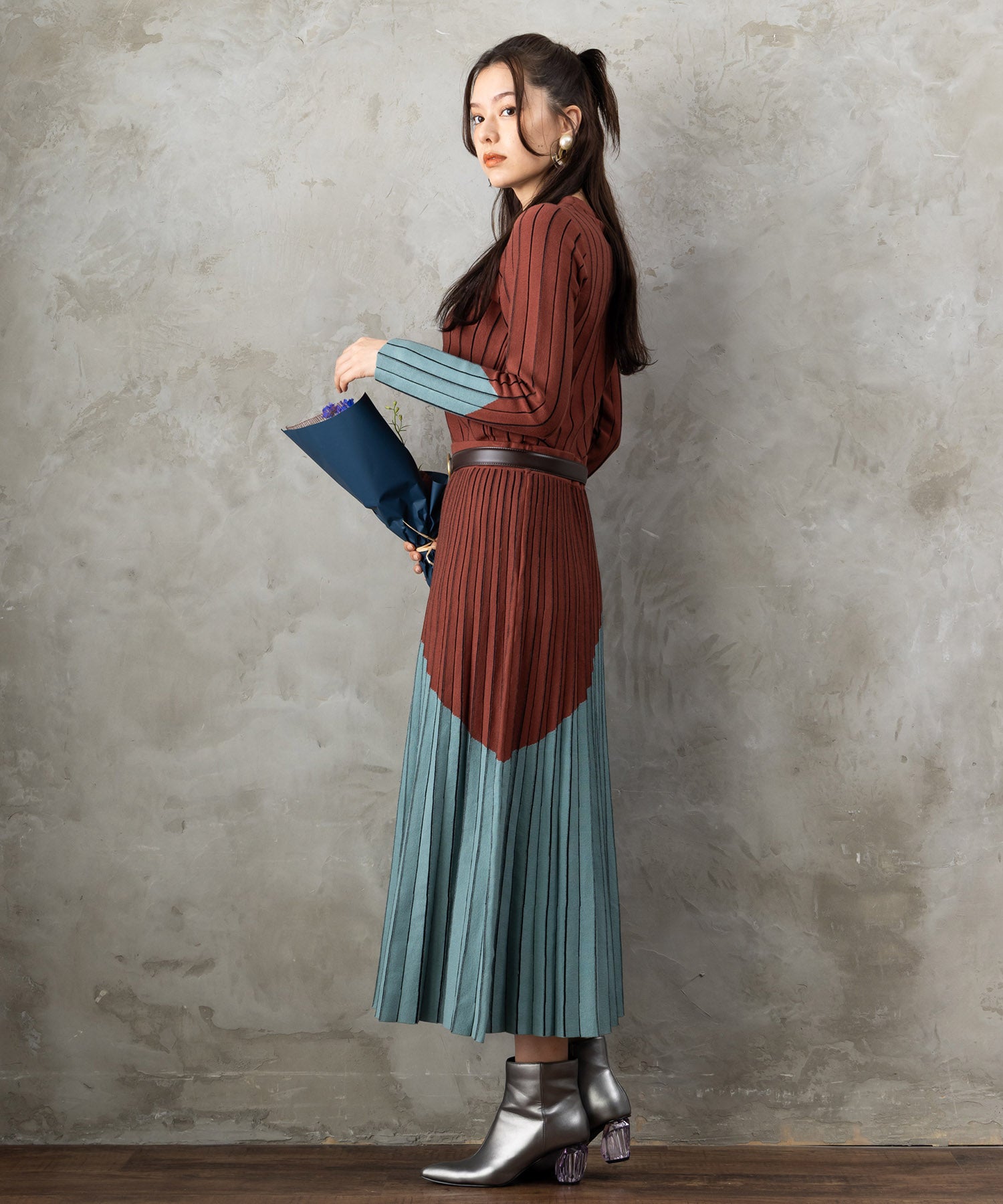 【SKATIE】バイカラーインターシャニット