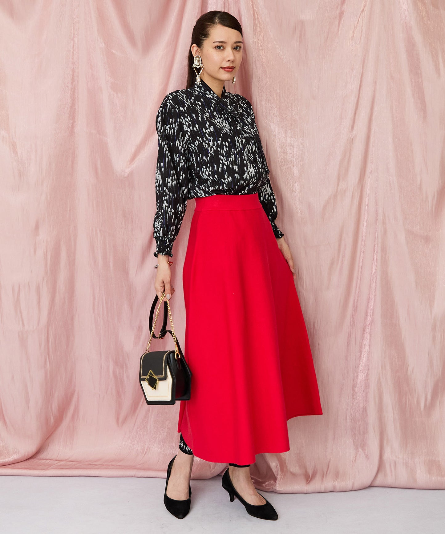 14-5887【FONT LAB】ミラノリブニットフレアスカート