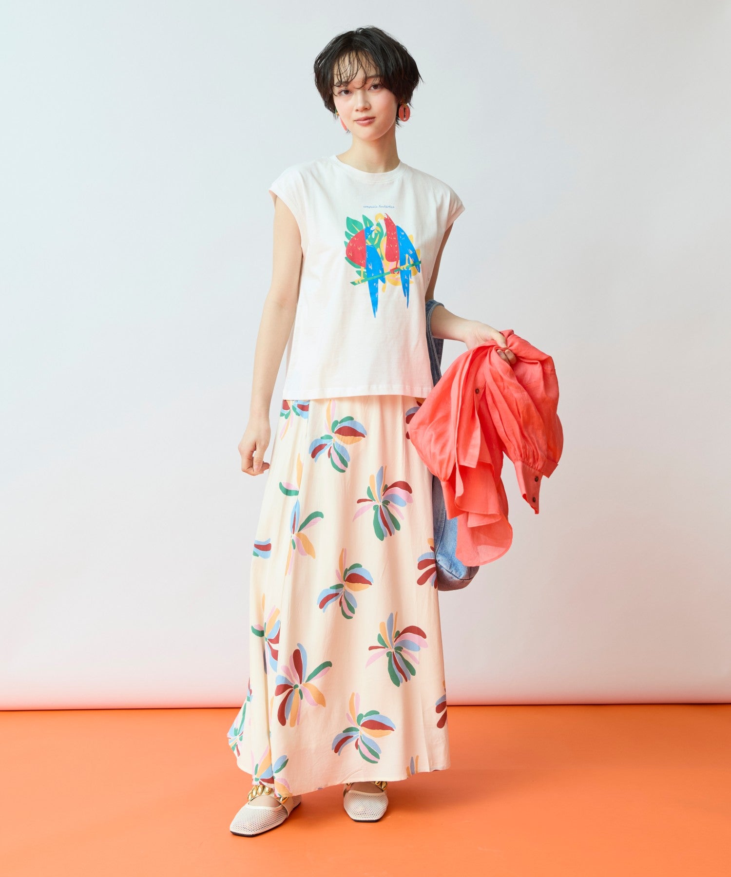 【COMPANIA FANTASTICA】バードプリントTシャツ