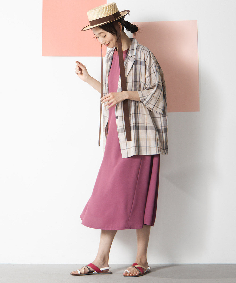 20-5472　21号(6L～) コットンリネンドビーチェックジャケット【先行予約】
