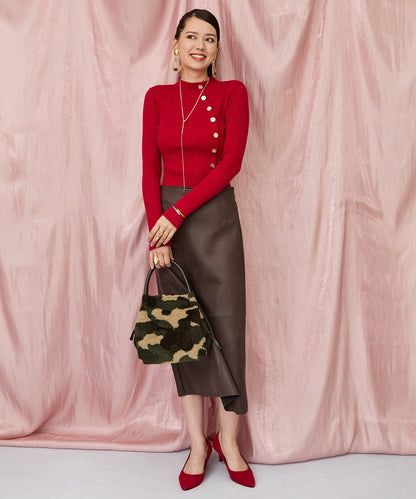 51-5650【FONT LAB】アシンメトリー釦ハイネックリブニット