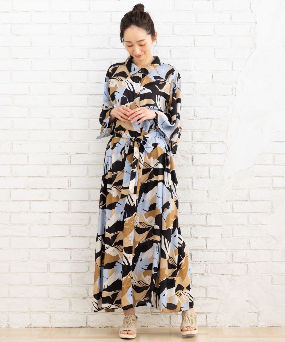 KAFFE curveモンステラプリントワンピース