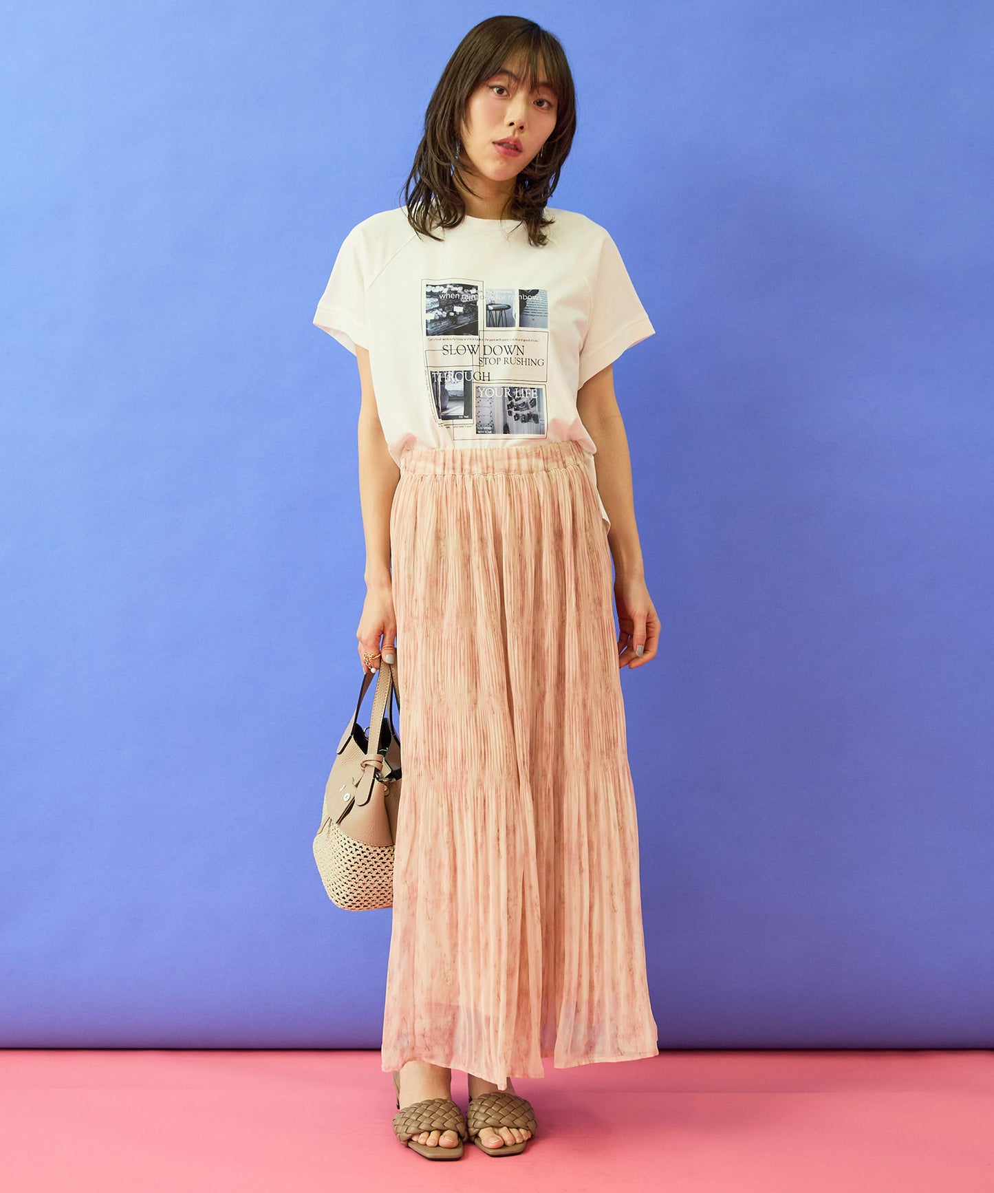 14-5926　【FONT LAB】ストリークプリントマジョリカプリーツスカート