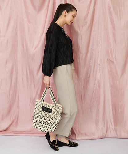 12-1898【JETSET SOLO PLUS】ラメピンストライプイージーパンツ