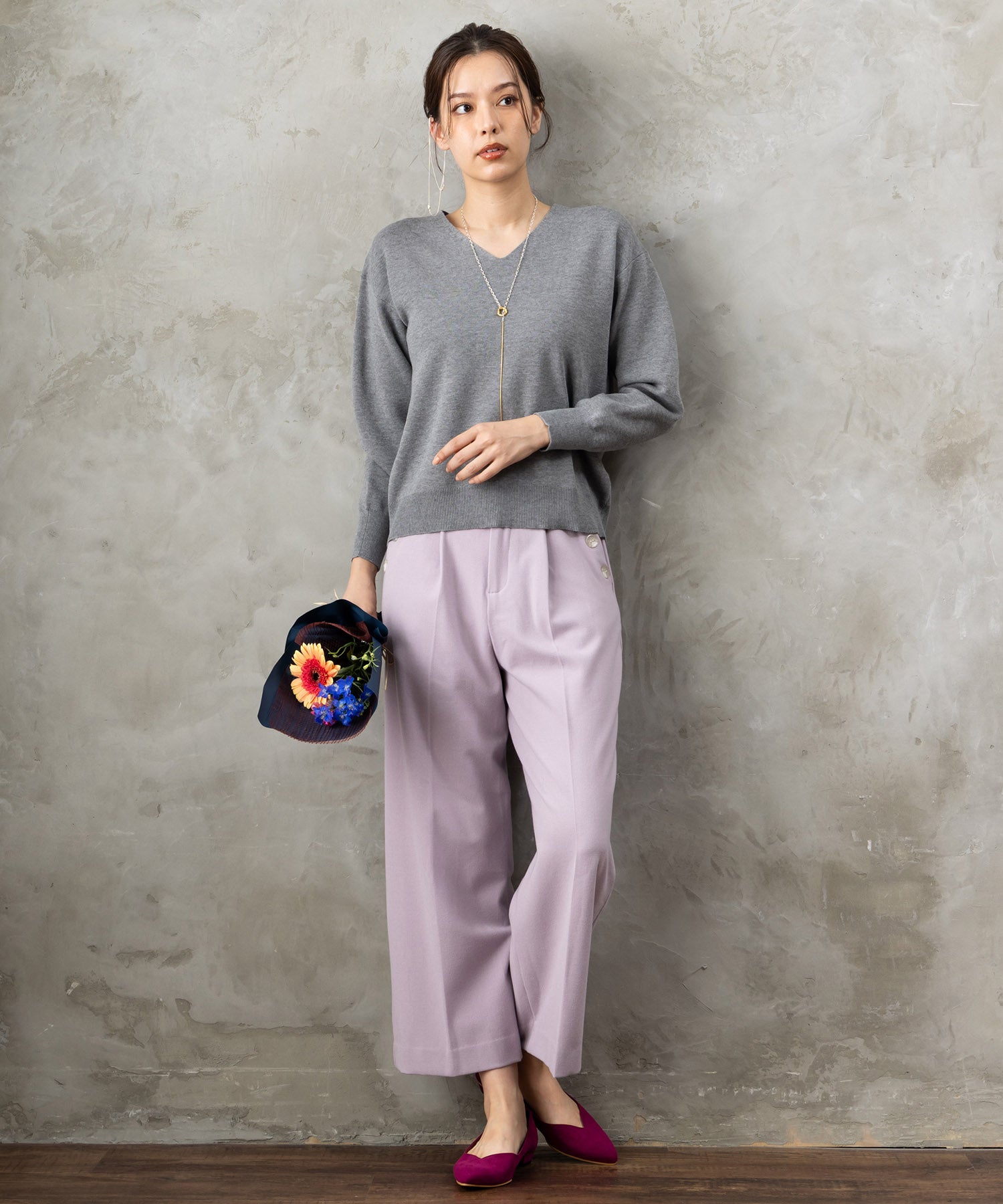 【JETSET SOLO PLUS】両面起毛ポケット釦ワイドパンツ