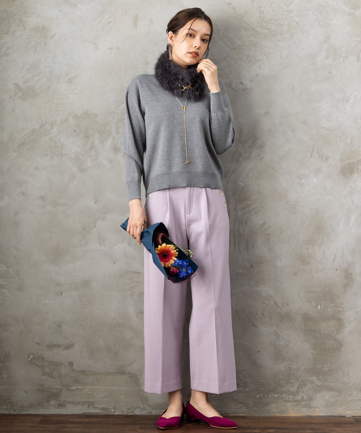 【JETSET SOLO PLUS】両面起毛ポケット釦ワイドパンツ