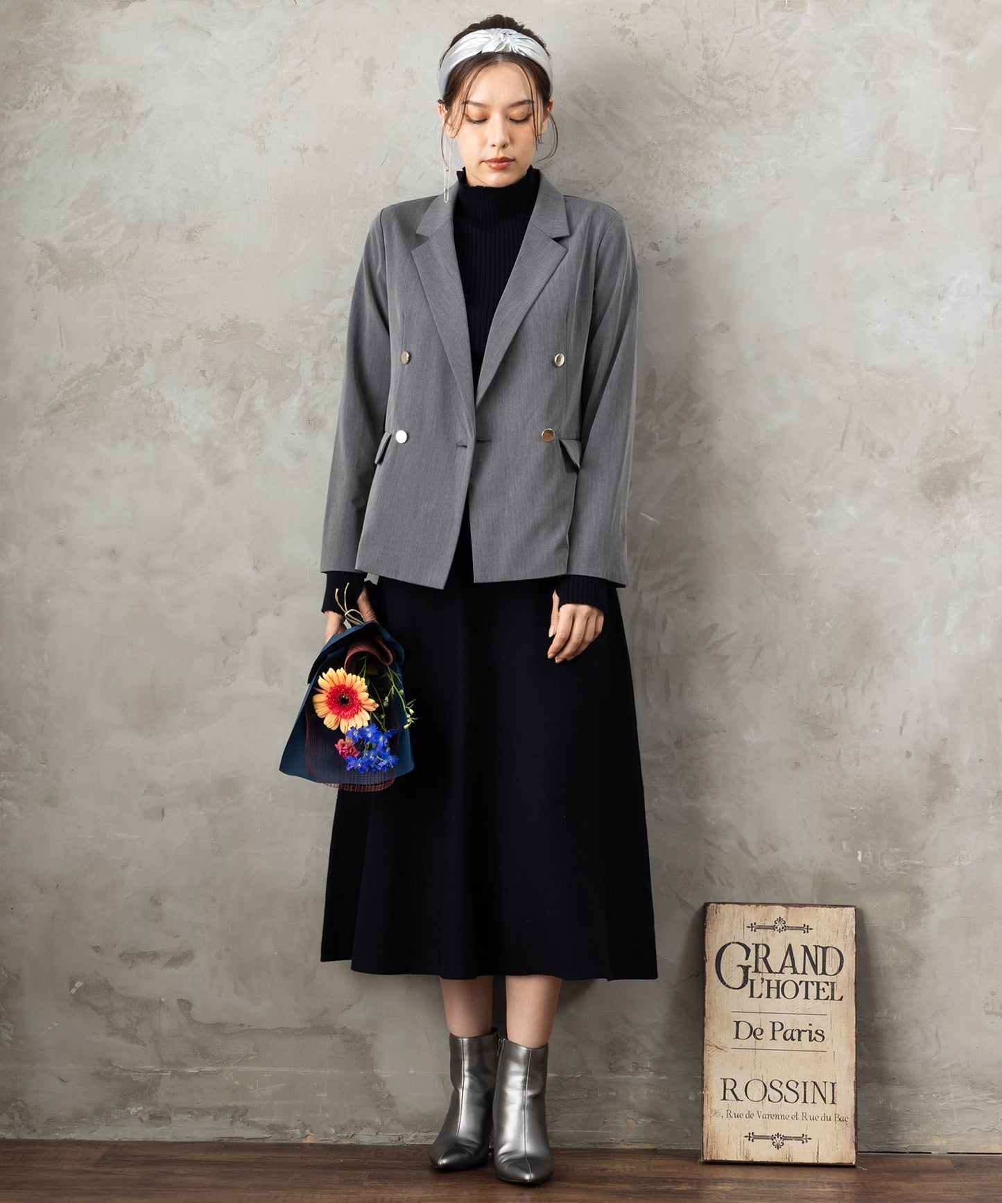 14-5887【FONT LAB】ミラノリブニットフレアスカート