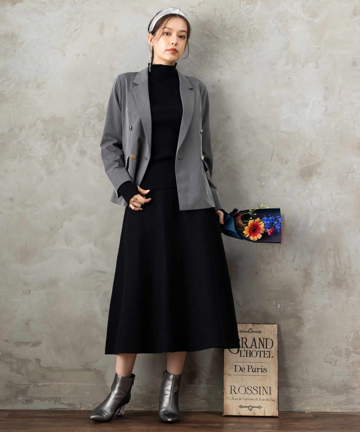 14-5887【FONT LAB】ミラノリブニットフレアスカート