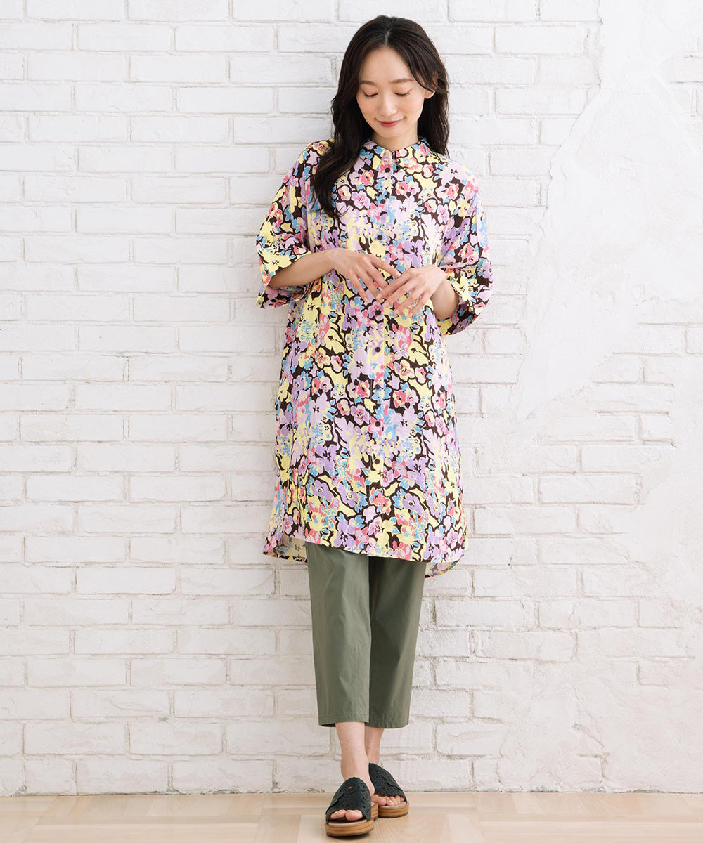 CKS ボタニカルコントラストプリントシャツワンピース