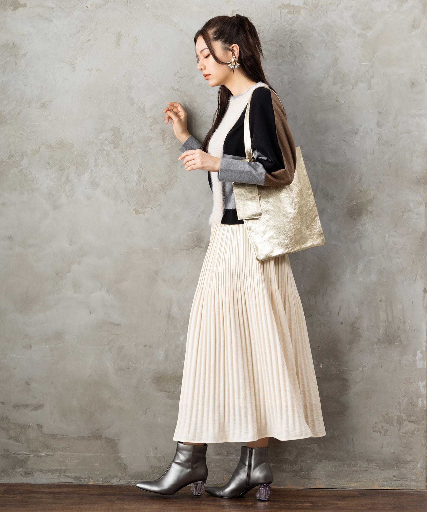 【FONT LAB】ミストウールタッチダブルプリーツスカート