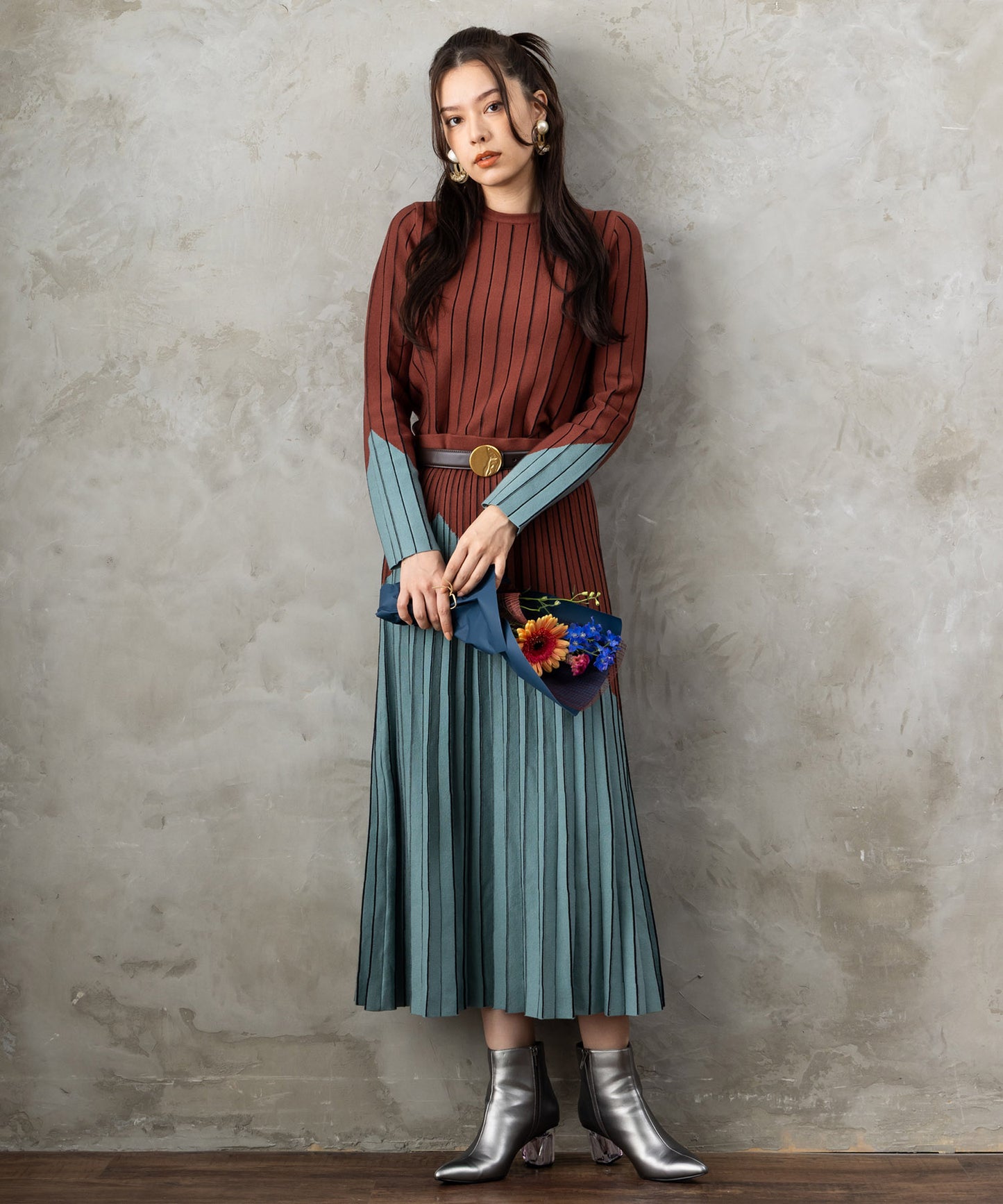 【SKATIE】バイカラーインターシャニット