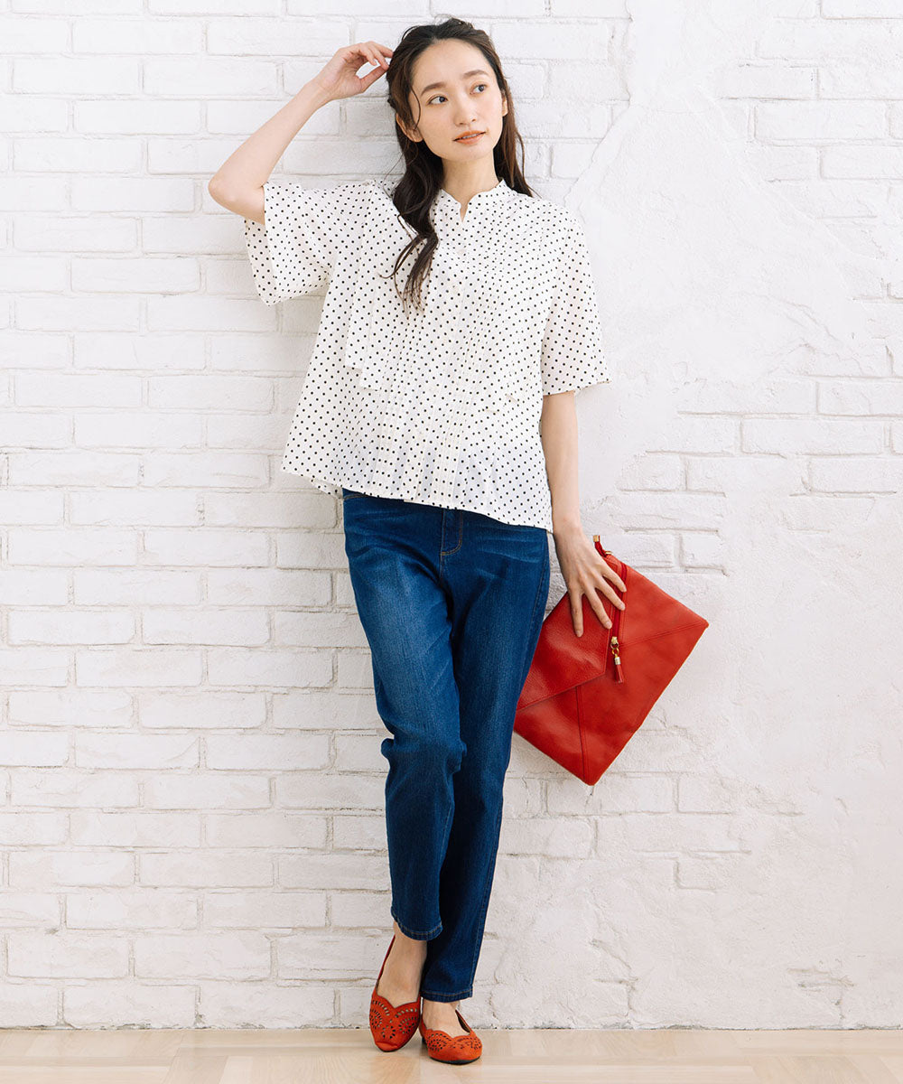 21号(6L～) FONTLAB タックジョーゼットドットブラウス