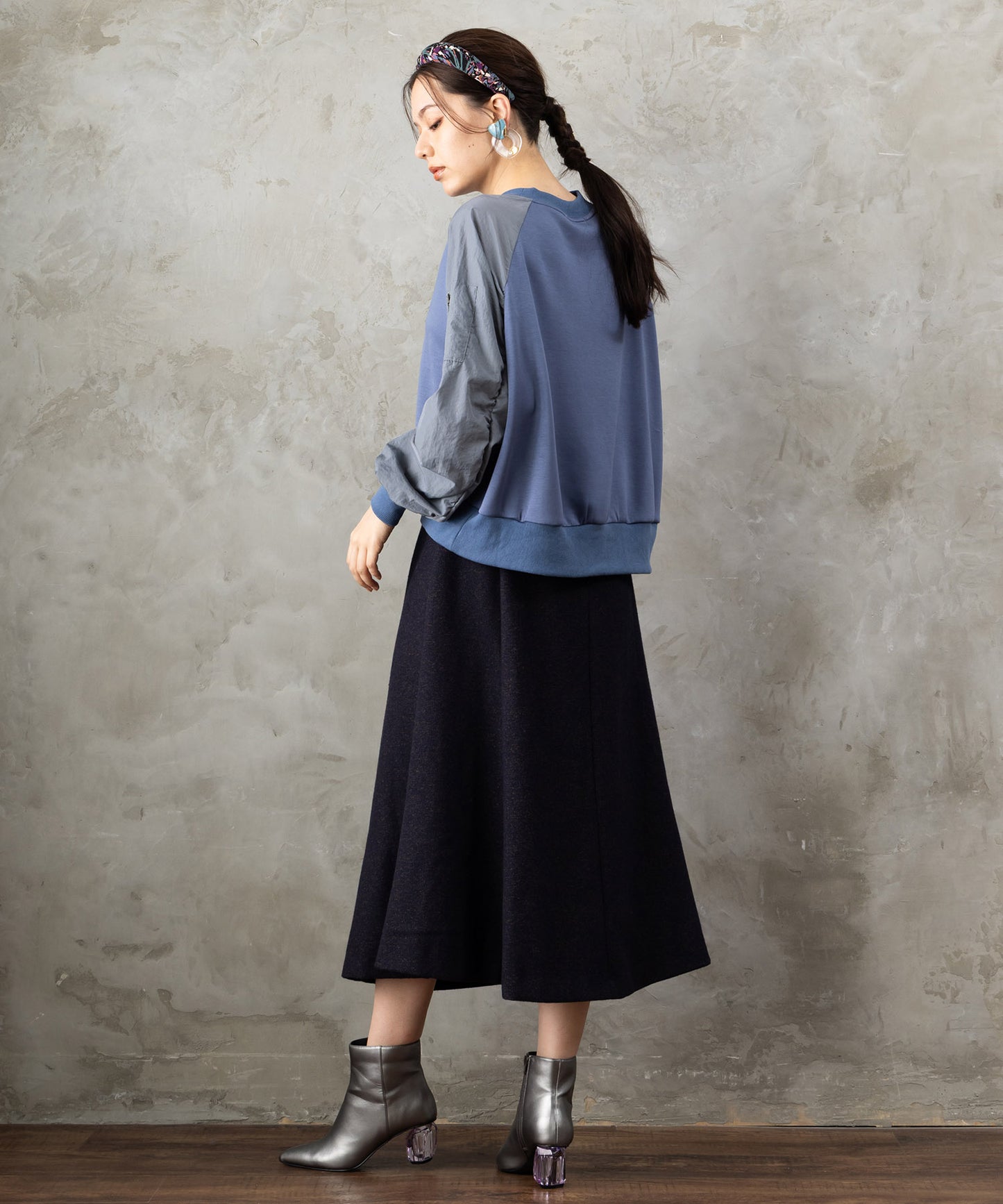 【JETSET SOLO PLUS】ネップツイードボタンデザインスカート