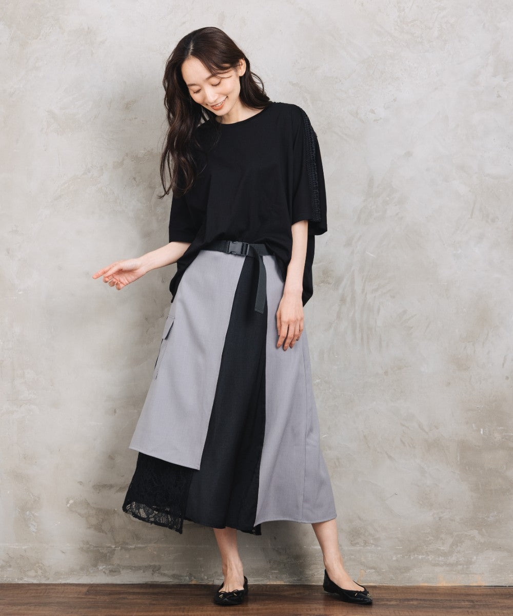 BLANC basque [Rogique]アシンメトリーラップ風レースドッキングスカート