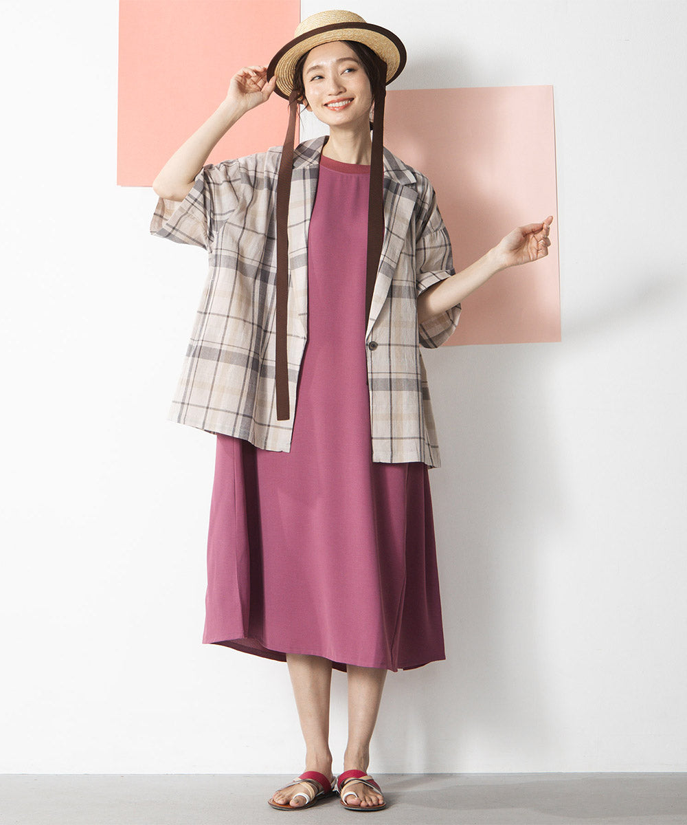 20-5472　21号(6L～) コットンリネンドビーチェックジャケット【先行予約】