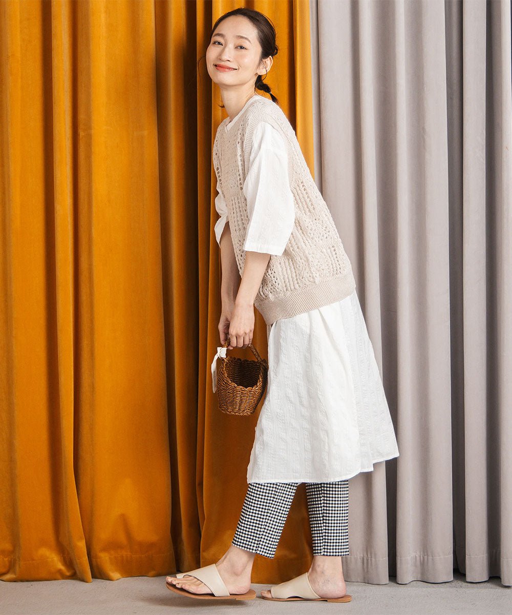 54-1331　21号(6L～) 〈MADE IN JAPAN〉【抗菌防臭・吸水速乾・アンチピリング】ホールガーメントブロックレース柄ニットベスト【先行予約】