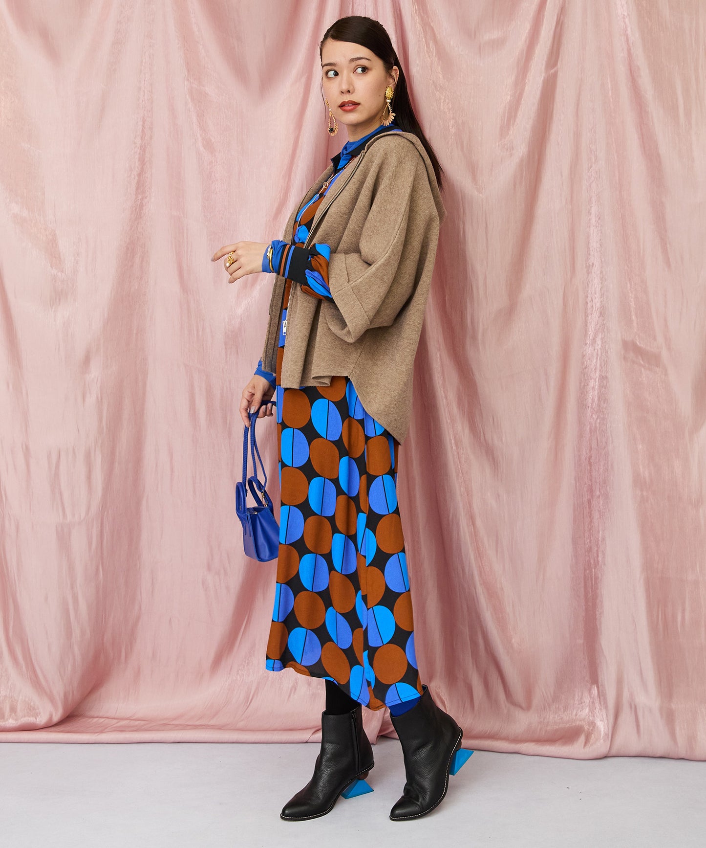 23-5230【FONT LAB】Wジャガードポンチョフーディコーディガン